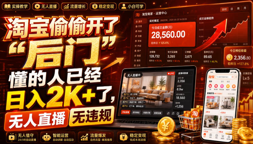 淘宝偷偷开了“后门”,懂的人已经日入2K+了,无人直播无违规,一台电脑=一家24小时营业的线上门店【揭秘】采购|汽车产业|汽车配件|机加工企业家交流社群中心