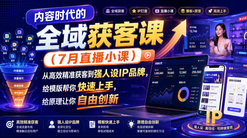 内容时代的全域获客课(7月直播小课)，从高效精准获客到强人设IP品牌，给模版帮你快速上手，给原理让你自由创新采购|汽车产业|汽车配件|机加工企业家交流社群中心