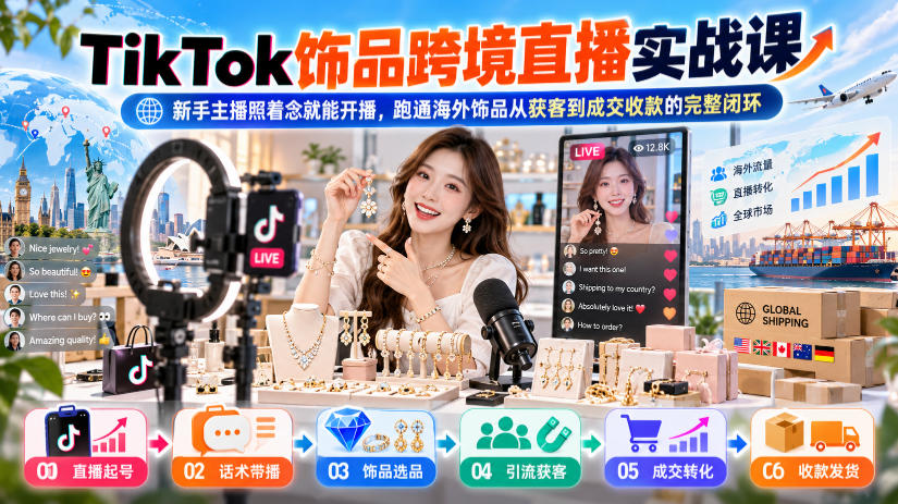 TikTok饰品跨境直播实战课,新手主播照着念就能开播,跑通海外饰品从获客到成交收款的完整闭环采购|汽车产业|汽车配件|机加工企业家交流社群中心