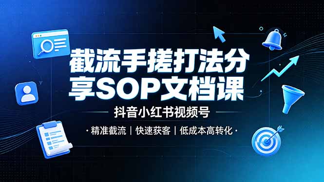 截流手搓打法分享SOP文档课,抖音小红书视频号丨精准截流,快速获客,低成本高转化采购|汽车产业|汽车配件|机加工企业家交流社群中心