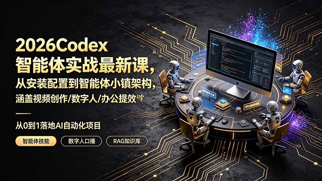 2026Codex智能体实战最新课,从安装配置到智能体小镇架构,涵盖视频创作/数字人/办公提效全技能采购|汽车产业|汽车配件|机加工企业家交流社群中心