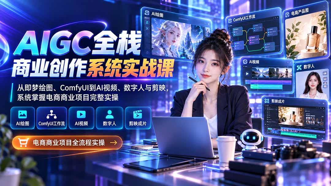 AIGC全栈商业创作系统实战课:从即梦绘图、ComfyUI到AI视频、数字人与剪映,系统掌握电商商业项目完整实操采购|汽车产业|汽车配件|机加工企业家交流社群中心