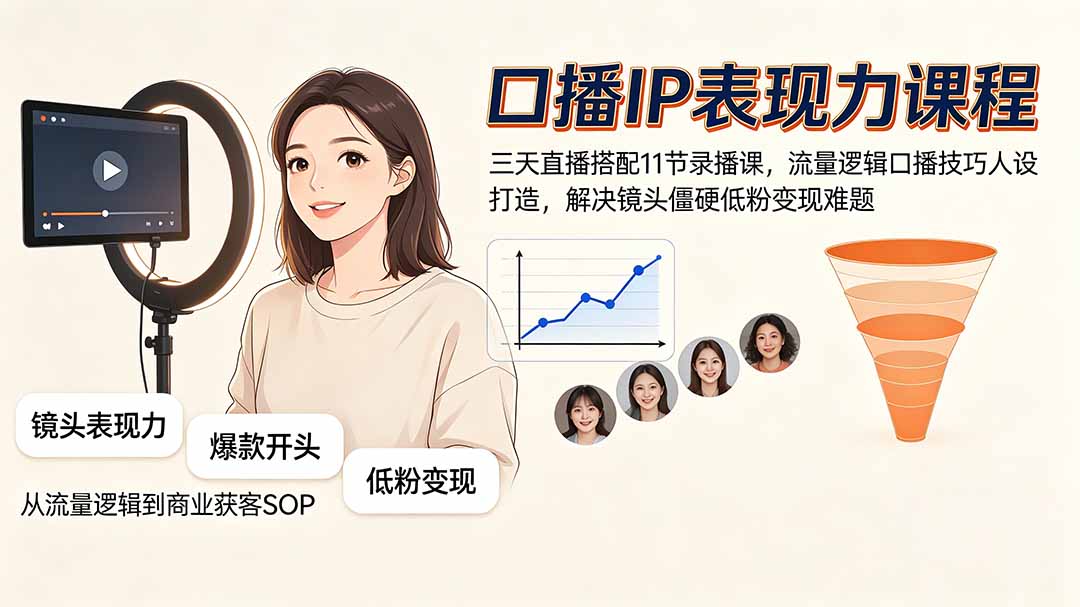 口播IP表现力课程｜三天直播搭配11节录播课，流量逻辑口播技巧人设打造，解决镜头僵硬低粉变现难题采购|汽车产业|汽车配件|机加工企业家交流社群中心