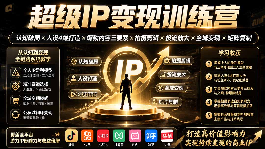 超级IP变现训练营：认知破局×人设4维打造×爆款内容三要素×拍摄剪辑×投流放大×全域变现×矩阵复制采购|汽车产业|汽车配件|机加工企业家交流社群中心