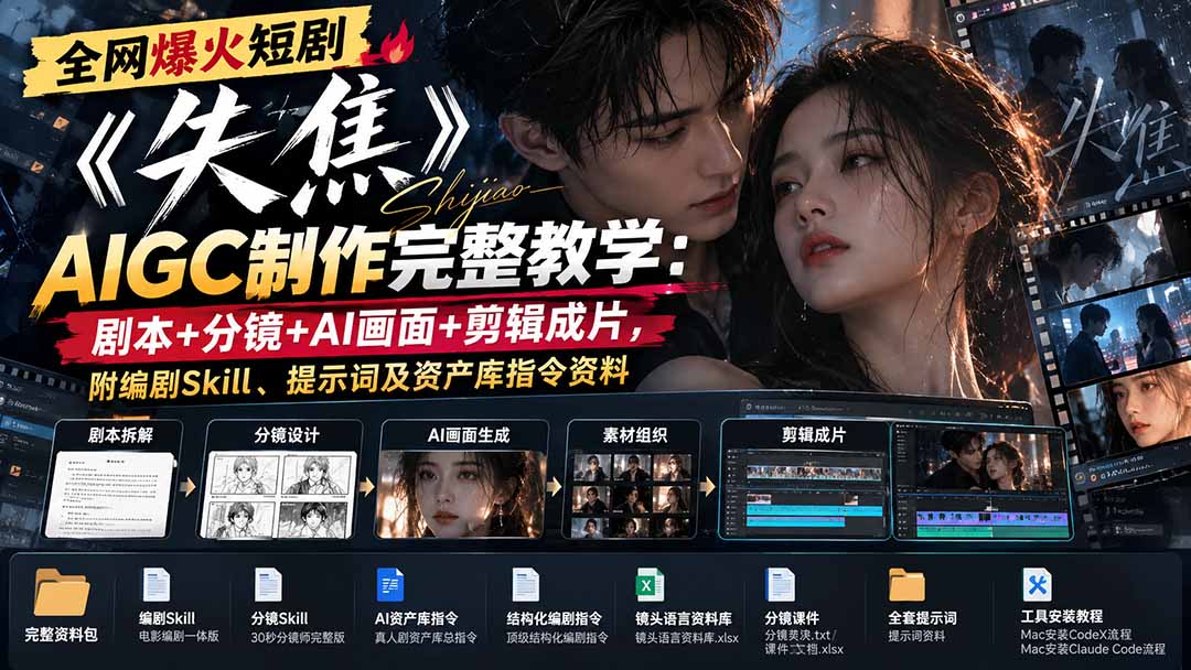 全网爆火短剧《失焦》AIGC制作完整教学:剧本+分镜+AI画面+剪辑成片,附编剧Skill、提示词及资产库指令资料采购|汽车产业|汽车配件|机加工企业家交流社群中心
