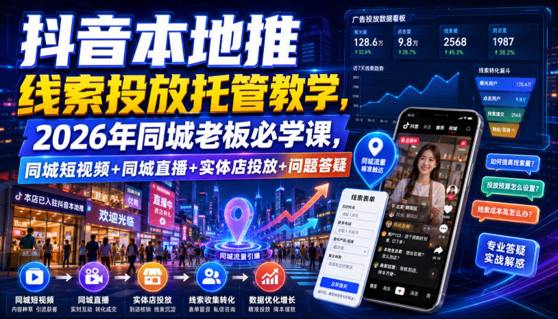 抖音本地推线索投放托管教学,2026年同城老板必学课,同城短视频+同城直播+实体店投放+问题答疑采购|汽车产业|汽车配件|机加工企业家交流社群中心