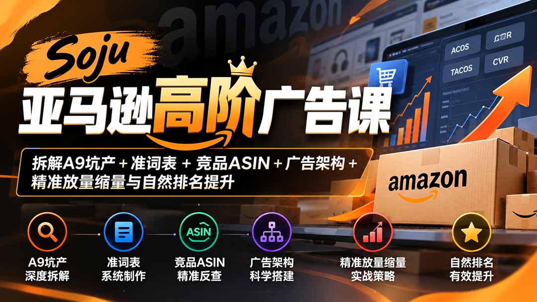Soju亚马逊高阶广告课：拆解A9坑产+准词表+竞品ASIN+广告架构+精准放量缩量与自然排名提升采购|汽车产业|汽车配件|机加工企业家交流社群中心