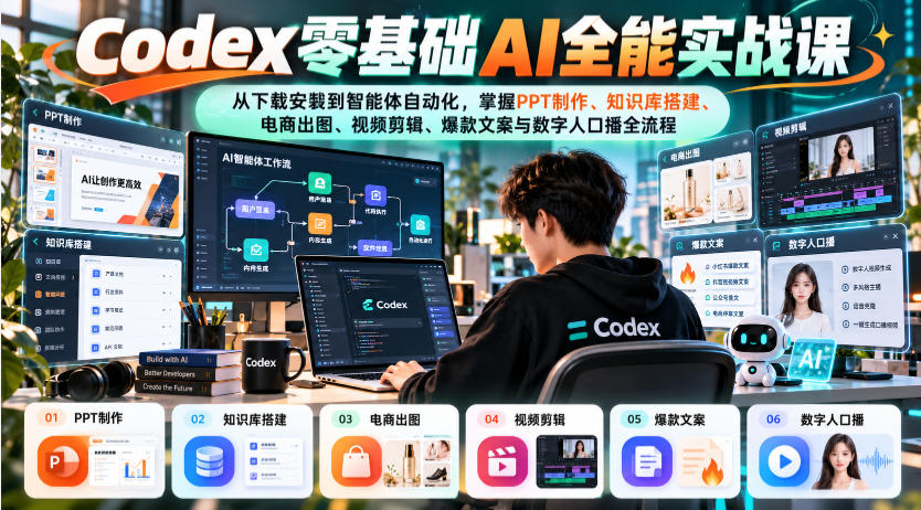 Codex零基础AI全能实战课:从下载安装到智能体自动化,掌握知识库搭建、电商出图、视频剪辑、爆款文案与数字人口播全流程采购|汽车产业|汽车配件|机加工企业家交流社群中心
