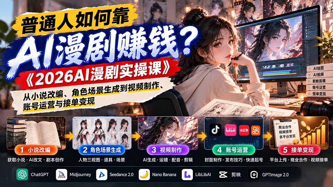 普通人如何靠AI漫剧赚钱?《2026AI漫剧实操课》从小说改编、角色场景生成到视频制作、账号运营与接单变现采购|汽车产业|汽车配件|机加工企业家交流社群中心