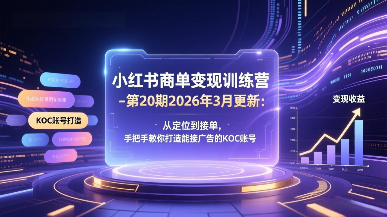 小红书商单变现训练营-第20期26年3月更新：从定位到接单，手把手教你打造能接广告的KOC账号采购|汽车产业|汽车配件|机加工企业家交流社群中心