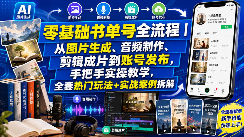 零基础书单号全流程｜从图片生成、音频制作、剪辑成片到账号发布，手把手实操教学，全套热门玩法+实战案例拆解采购|汽车产业|汽车配件|机加工企业家交流社群中心