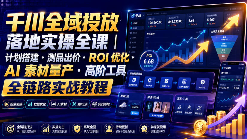 千川全域投放落地实操全课｜计划搭建・测品出价・ROI优化・AI素材量产・高阶工具全链路实战教程采购|汽车产业|汽车配件|机加工企业家交流社群中心