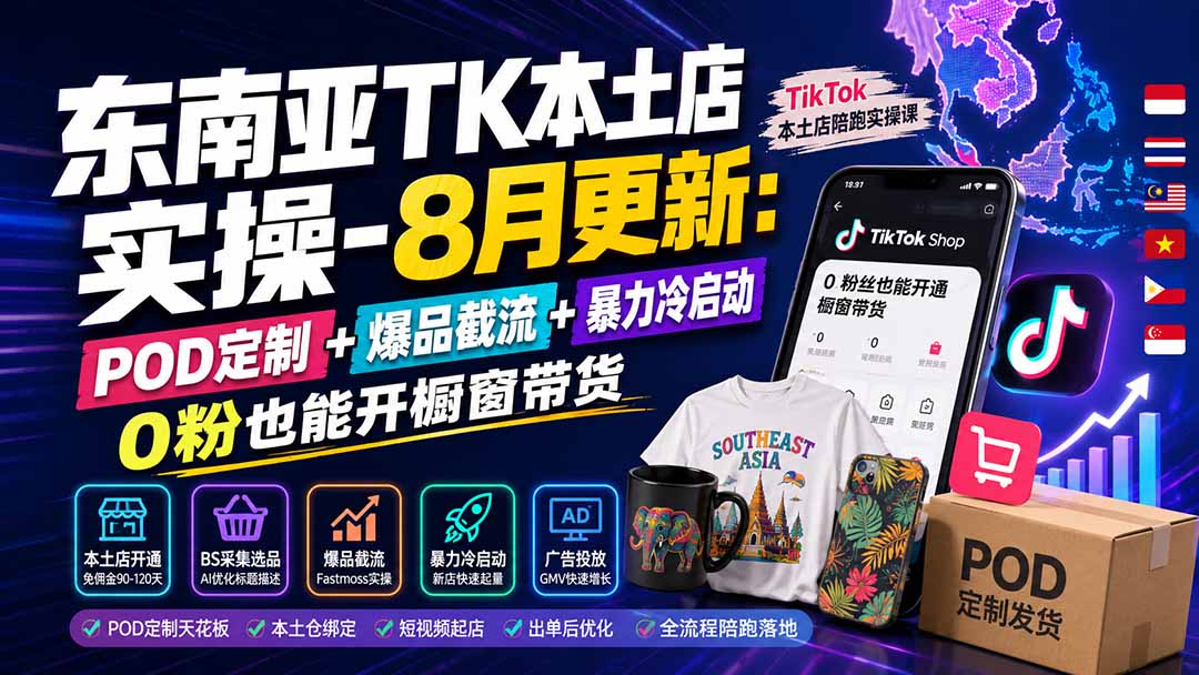 东南亚TK本土店实操-8月更新：POD定制+爆品截流+暴力冷启动，0粉也能开橱窗带货采购|汽车产业|汽车配件|机加工企业家交流社群中心