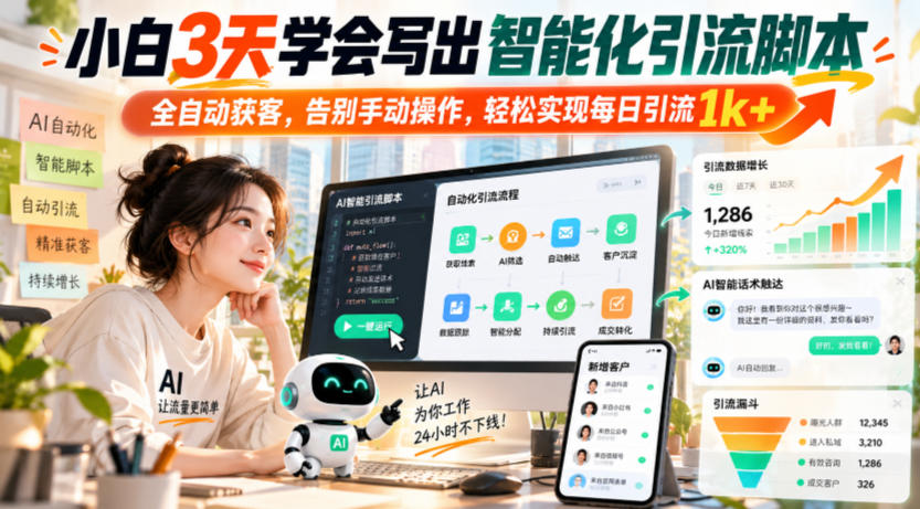 小白3天学会写出智能化引流脚本，全自动获客，告别手动操作，轻松实现每日引流1k+采购|汽车产业|汽车配件|机加工企业家交流社群中心