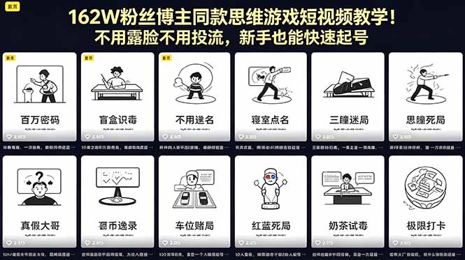 162W粉丝博主同款思维游戏短视频教学！不用露脸不用投流，新手也能快速起号采购|汽车产业|汽车配件|机加工企业家交流社群中心