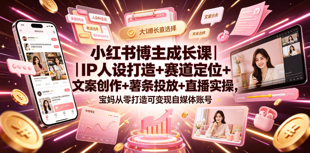 小红书博主成长课｜IP人设打造+赛道定位+文案创作+薯条投放+直播实操，宝妈从零打造可变现自媒体账号采购|汽车产业|汽车配件|机加工企业家交流社群中心