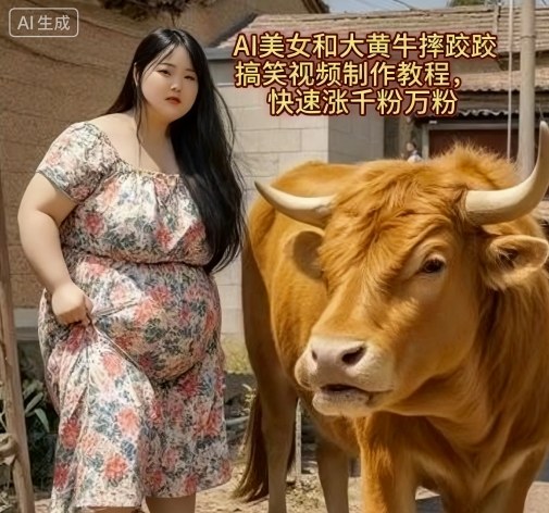 AI美女和大黄牛摔跤搞笑荒诞视频制作教程，快速涨千粉万粉采购|汽车产业|汽车配件|机加工蚂蚁智酷企业交流社群中心