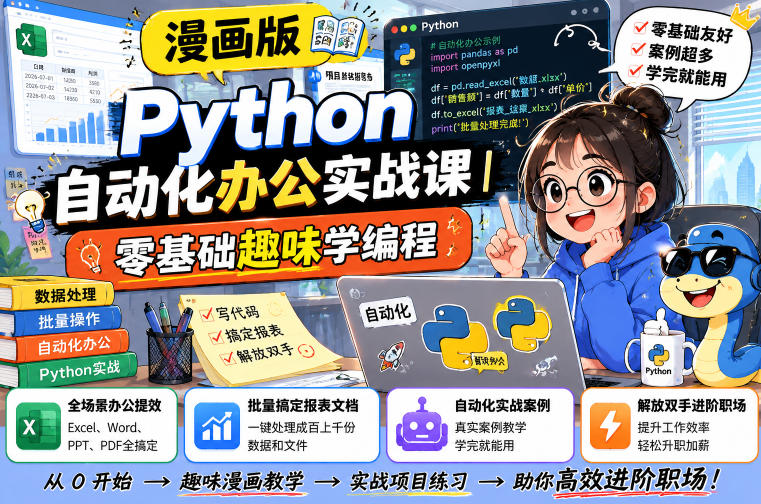 漫画版Python自动化办公实战课|零基础趣味学编程,全场景办公提效、批量搞定报表文档、解放双手进阶职场采购|汽车产业|汽车配件|机加工企业家交流社群中心