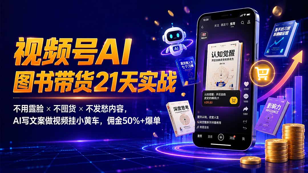 繁花视频号AI图书带货21天实战：不用露脸×不囤货×不发愁内容，AI写文案做视频挂小黄车，佣金50%+爆单采购|汽车产业|汽车配件|机加工企业家交流社群中心