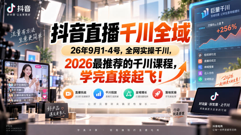 抖音直播千川全域26年9月1-4号，全网实操千川，2026最推荐的千川课程，学完直接起飞！采购|汽车产业|汽车配件|机加工企业家交流社群中心