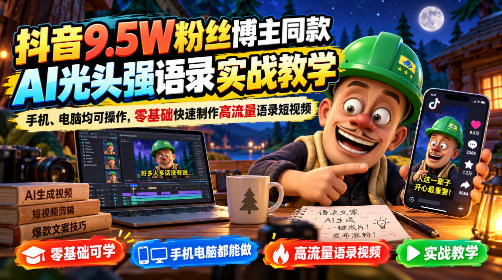 抖音9.5W粉丝博主同款AI光头强语录实战教学，手机、电脑均可操作，零基础快速制作高流量语录短视频采购|汽车产业|汽车配件|机加工企业家交流社群中心