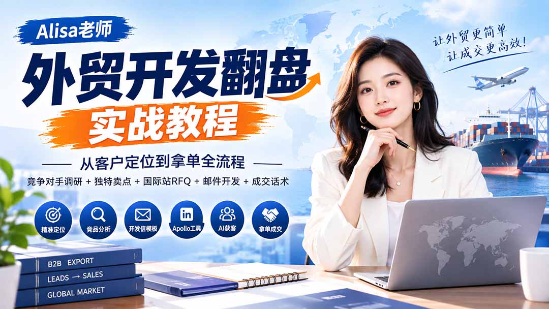 外贸开发翻盘实战教程|从客户定位到拿单全流程+竞争对手调研+独特卖点+国际站RFQ+邮件开发+成交话术采购|汽车产业|汽车配件|机加工企业家交流社群中心
