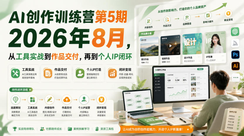 AI创作训练营第5期2026年8月,从工具实战到作品交付,再到个人IP闭环采购|汽车产业|汽车配件|机加工企业家交流社群中心
