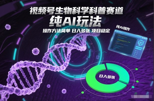 视频号生物科学科普赛道,纯AI玩法,操作方法简单,日入多张,项目稳定采购|汽车产业|汽车配件|机加工蚂蚁智酷企业交流社群中心