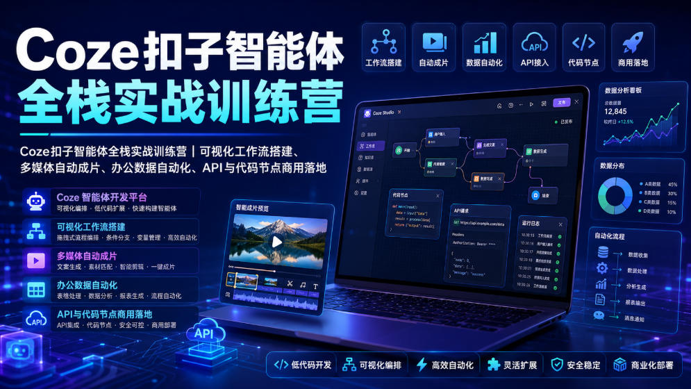 Coze扣子智能体全栈实战训练营｜可视化工作流搭建、多媒体自动成片、办公数据自动化、API与代码节点商用落地采购|汽车产业|汽车配件|机加工企业家交流社群中心