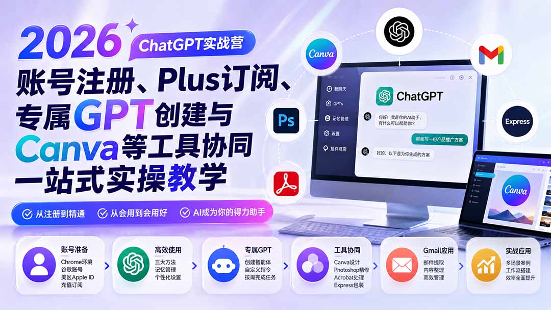 2026 ChatGPT实战营；账号注册、Plus订阅、专属GPT创建与Canva等工具协同一站式实操教学采购|汽车产业|汽车配件|机加工企业家交流社群中心