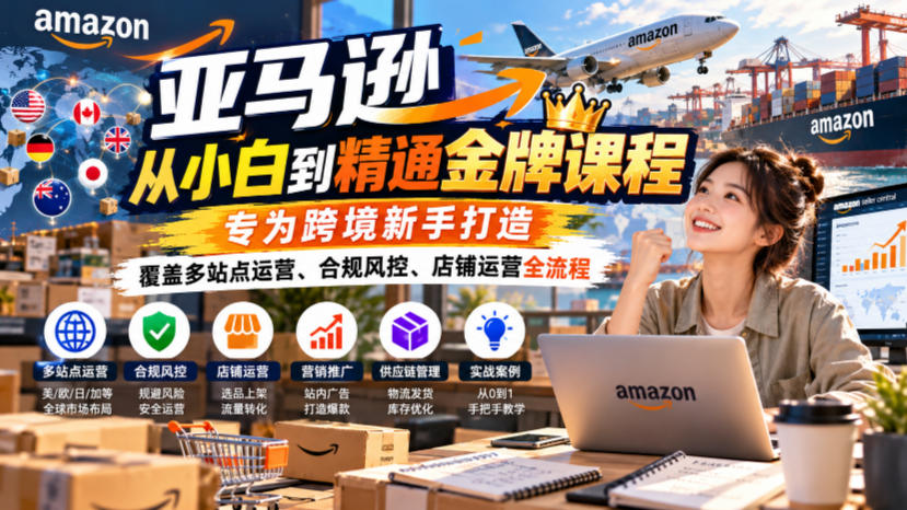 亚马逊从小白到精通金牌课程，专为跨境新手打造，覆盖多站点运营、合规风控、店铺运营全流程采购|汽车产业|汽车配件|机加工企业家交流社群中心