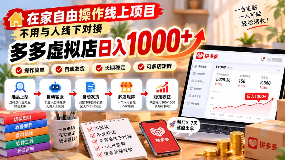 在家自由操作线上项目，不用与人线下对接，多多虚拟店日入 1000+采购|汽车产业|汽车配件|机加工企业家交流社群中心