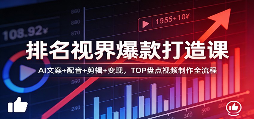 排名视界爆款打造课:AI文案+配音+剪辑+变现,TOP盘点视频制作全流程采购|汽车产业|汽车配件|机加工企业家交流社群中心