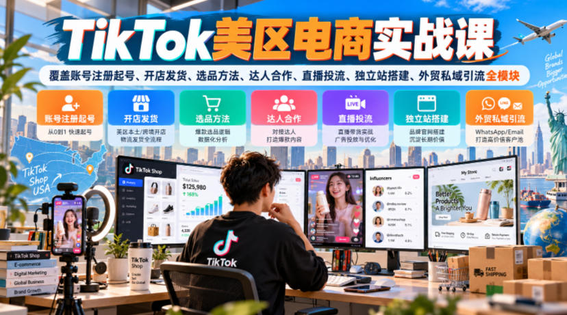 TikTok美区电商实战课，覆盖账号注册起号、开店发货、选品方法、达人合作、直播投流、独立站搭建、外贸私域引流全模块采购|汽车产业|汽车配件|机加工企业家交流社群中心