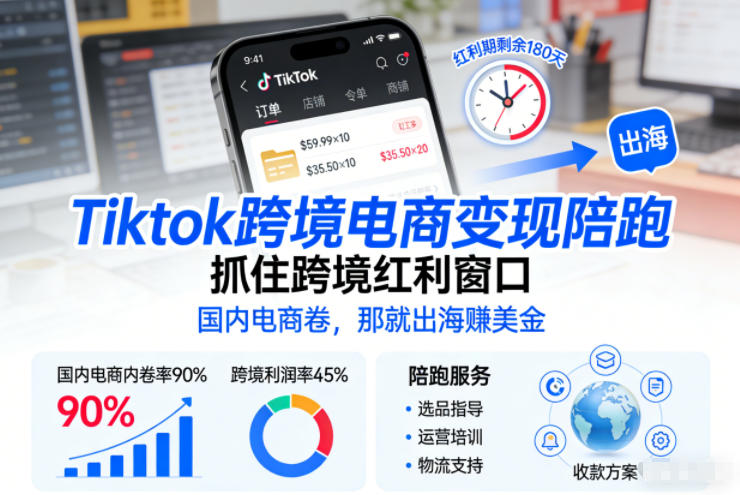 Tiktok跨境电商变现陪跑，抓住跨境红利窗口，国内电商卷，那就出海賺美金采购|汽车产业|汽车配件|机加工蚂蚁智酷企业交流社群中心