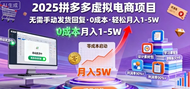 2025拼多多虚拟电商项目,无需手动发货回复,0成本,轻松月入1-5W【揭秘】采购|汽车产业|汽车配件|机加工蚂蚁智酷企业交流社群中心
