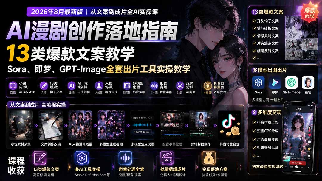 AI漫剧创作落地指南｜13类爆款文案教学，Sora、即梦、GPT-Image全套出片工具实操教学采购|汽车产业|汽车配件|机加工企业家交流社群中心