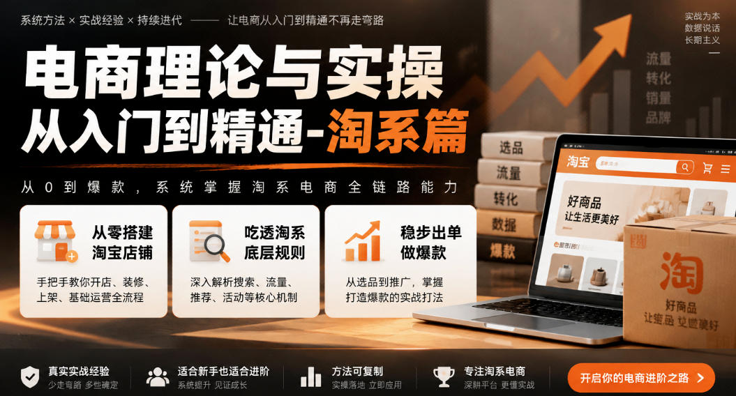 电商理论与实操从入门到精通-淘系篇,从零搭建淘宝店铺,吃透淘系底层规则,稳步出单做爆款采购|汽车产业|汽车配件|机加工企业家交流社群中心