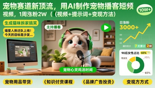 宠物赛道新顶流，用AI制作宠物播客短视频，1周涨粉2W(视频+提示词+变现方法)采购|汽车产业|汽车配件|机加工蚂蚁智酷企业交流社群中心