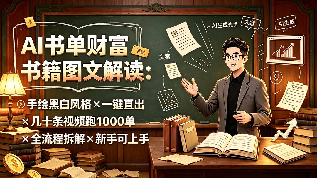 AI书单财富书籍图文解读：手绘黑白风格×一键直出×几十条视频跑1000单×全流程拆解×新手可上手采购|汽车产业|汽车配件|机加工企业家交流社群中心