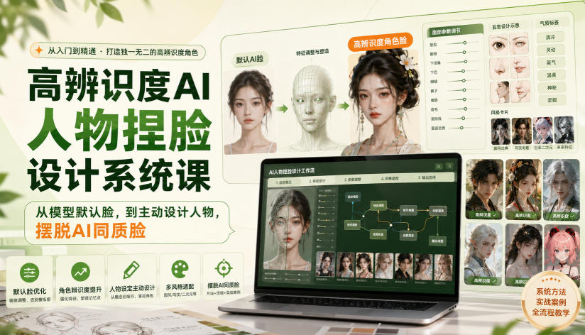高辨识度AI人物捏脸设计系统课,从模型默认脸,到主动设计人物,摆脱AI同质脸采购|汽车产业|汽车配件|机加工企业家交流社群中心