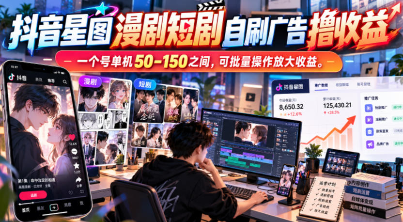 抖音星图漫剧短剧自刷广告撸收益,一个号单机50-150之间,可批量操作放大收益采购|汽车产业|汽车配件|机加工企业家交流社群中心