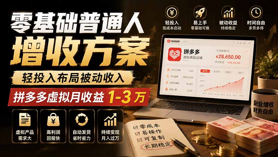 零基础普通人增收方案,轻投入布局被动收入,多多虚拟月收益 1-3 万采购|汽车产业|汽车配件|机加工企业家交流社群中心