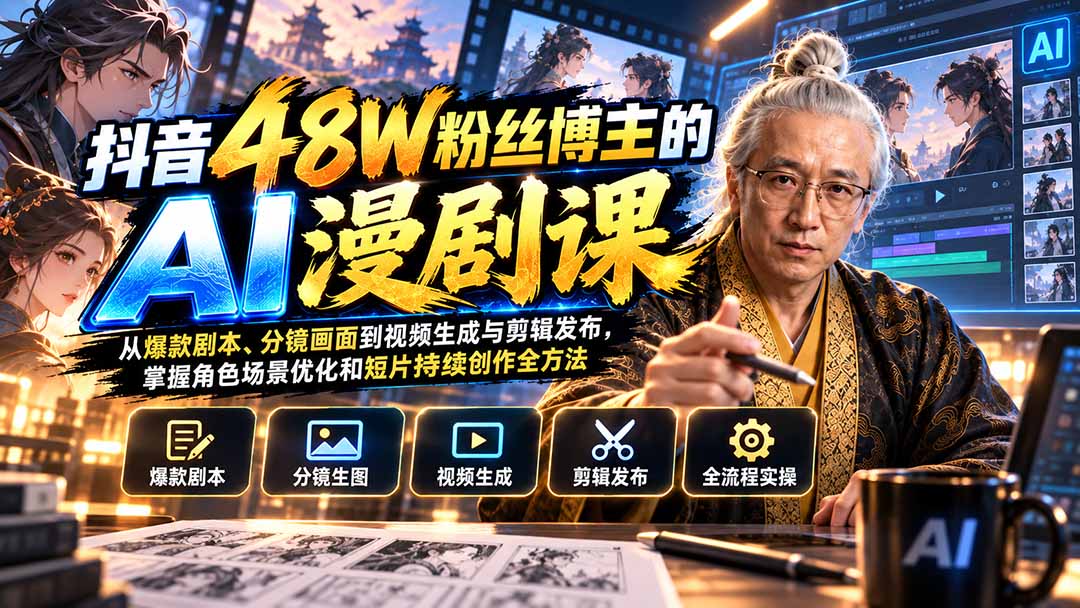抖音48W粉丝博主的AI漫剧课：从爆款剧本、分镜画面到视频生成与剪辑发布，掌握角色场景优化和短片持续创作全方法采购|汽车产业|汽车配件|机加工企业家交流社群中心