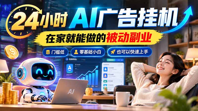24小时AI广告挂机｜在家就能做的被动副业，门槛低，零基础小白也可以快速上手采购|汽车产业|汽车配件|机加工企业家交流社群中心
