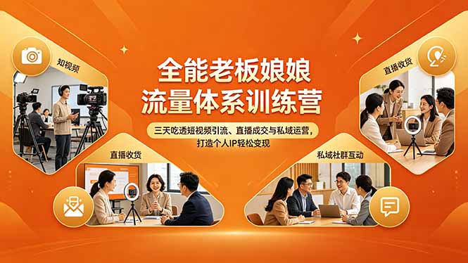 全能老板娘流量体系训练营，三天吃透短视频引流、直播成交与私域运营，打造个人IP轻松变现采购|汽车产业|汽车配件|机加工企业家交流社群中心