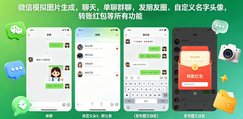 微信模拟图片生成，聊天，单聊群聊，发朋友圈，自定义名字头像，转账红包等所有功能都可以生成采购|汽车产业|汽车配件|机加工企业家交流社群中心