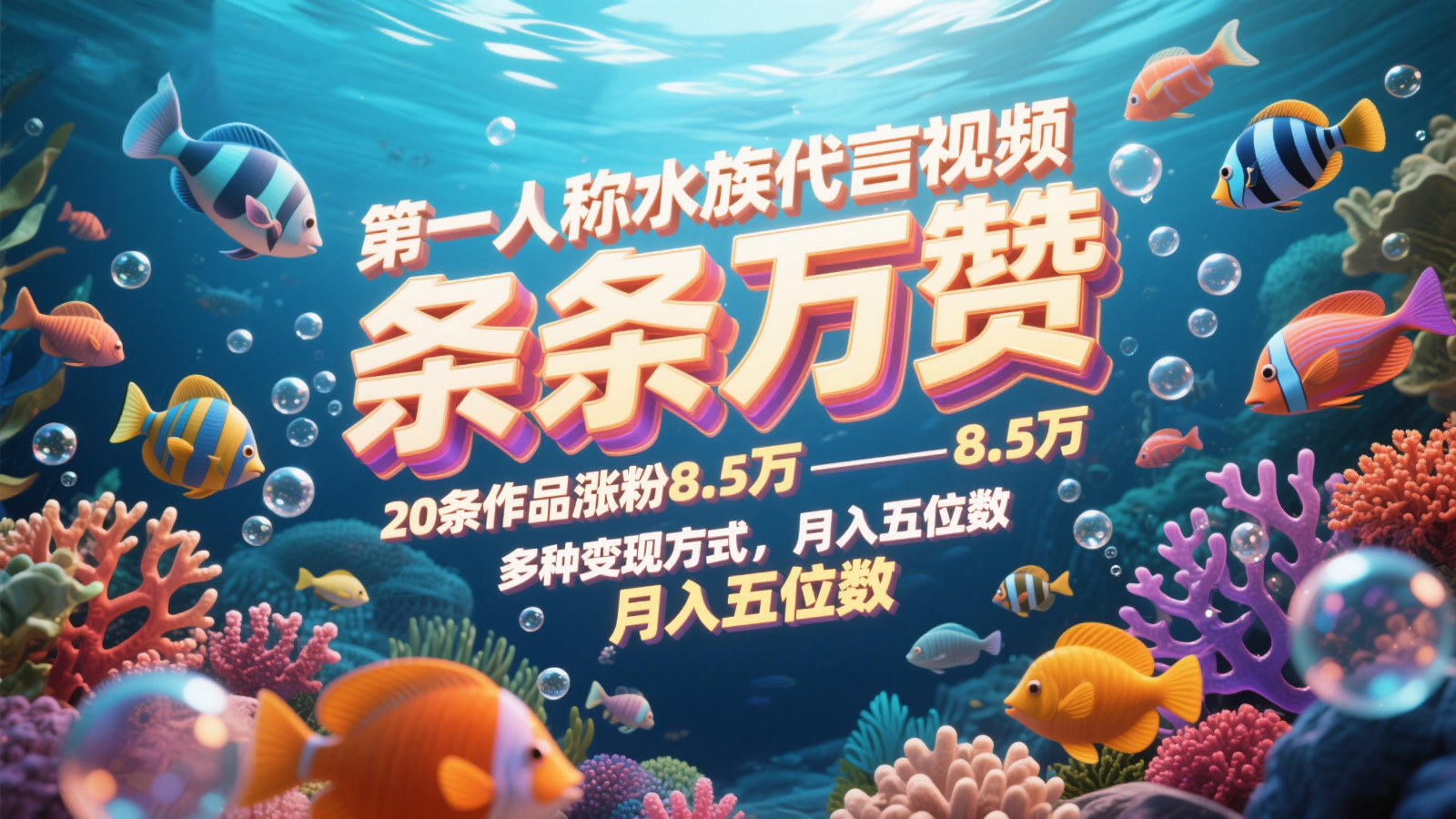 第一人称水族代言视频,条条万赞,20条作品涨粉8.5万,多种变现方式月,入五位数采购|汽车产业|汽车配件|机加工蚂蚁智酷企业交流社群中心