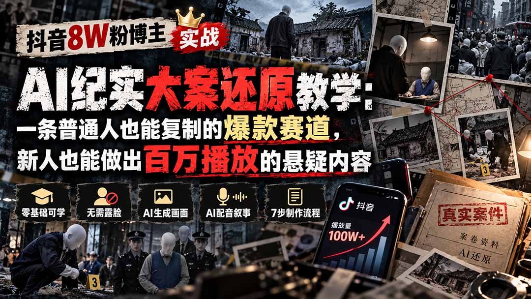抖音8W粉博主AI纪实大案还原教学:一条普通人也能复制的爆款赛道,新人也能做出百万播放的悬疑内容采购|汽车产业|汽车配件|机加工企业家交流社群中心