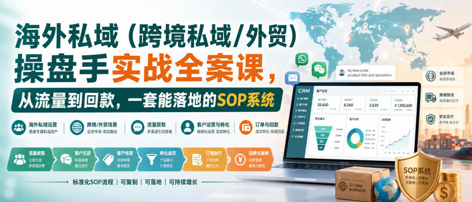 海外私域(跨境私域/外贸)操盘手实战全案课,从流量到回款,一套能落地的SOP系统采购|汽车产业|汽车配件|机加工企业家交流社群中心